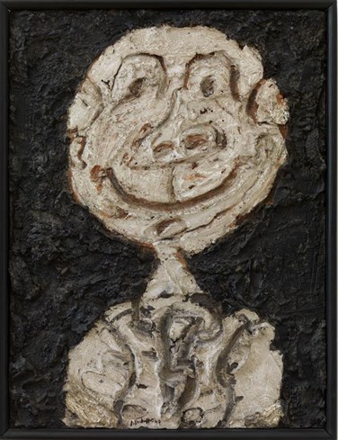 Jean Dubuffet: Personnage hilare (Portrait de Francis Ponge), 1947, olieverf op gips op karton, 60,5 x 45,5 cm, collectie Stedelijk Museum Amsterdam, schenking van de kunstenaar